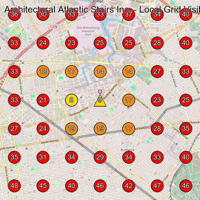 Architectural Atlantic Stairs Inc GeoGrid visibility map for Stair Contractor in Brooklyn
